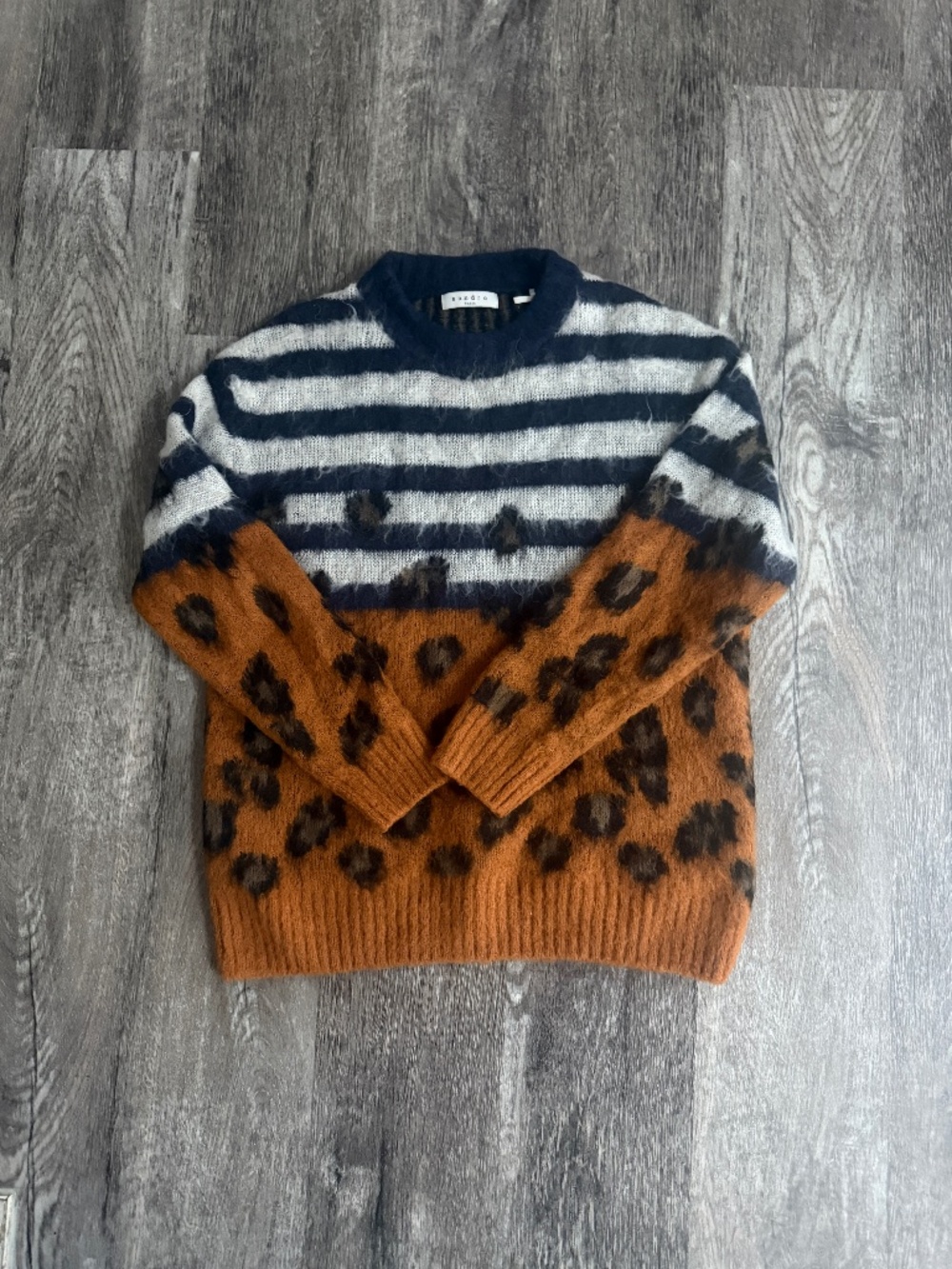 Sandro Syme Sweater Cheetah Women's Medium Brown Mohair Blend Italy